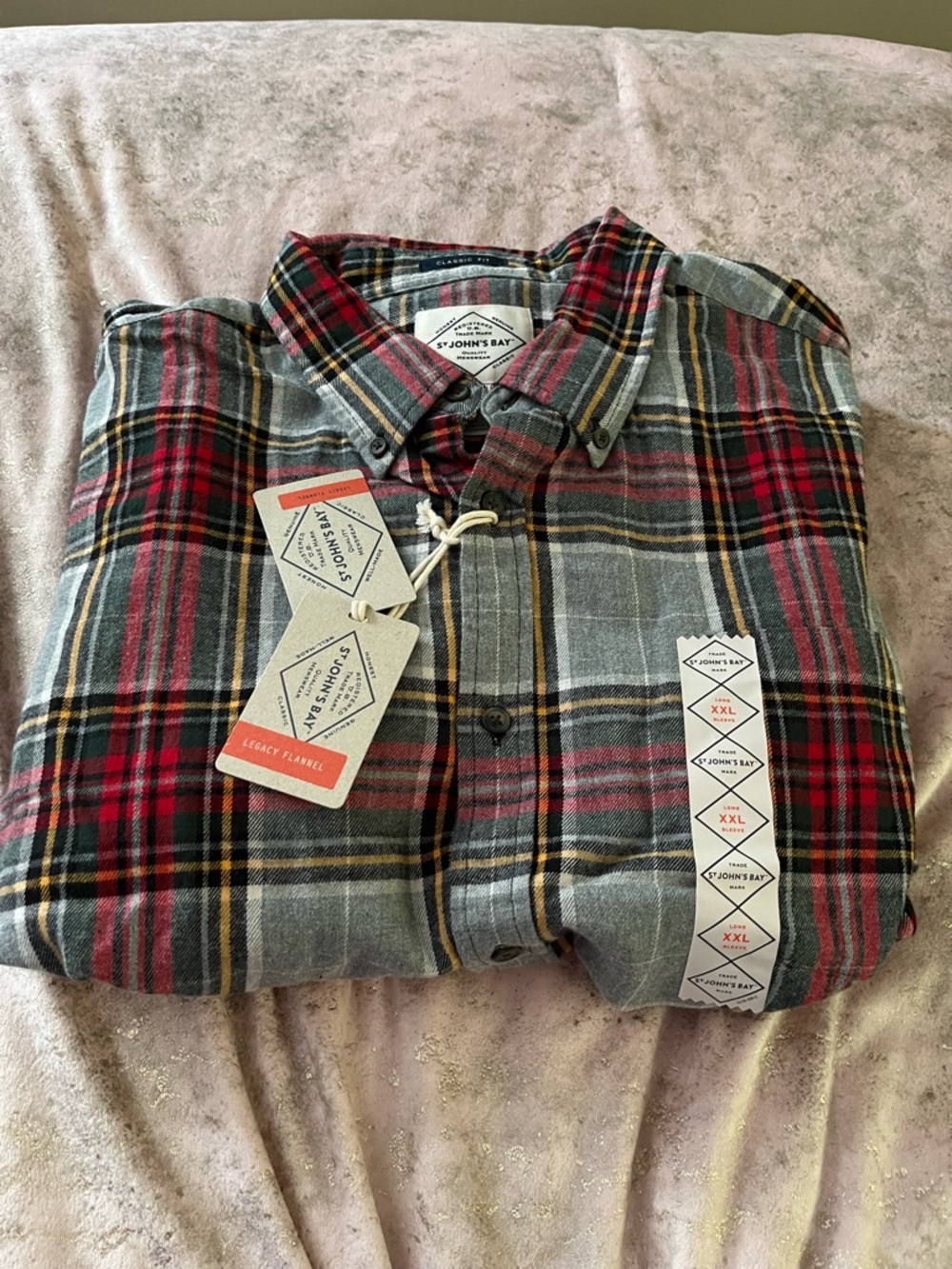St. John's Bay Red, Gray and Black Plaid Button-Down Shirt